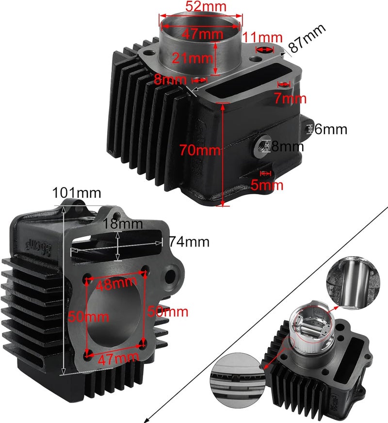 FLYPIG 47mm Cylinder Piston Gasket Top End Rebuild Kit for Honda 70cc ATC70 CRF70 CT70 TRX70 XR70 JH70 C70 CRX70 139QMB XR CRF 90 90cc 4-Stroke Engine ATV Scooter Moped Go Kart Dirt Pit Bike - Image 2